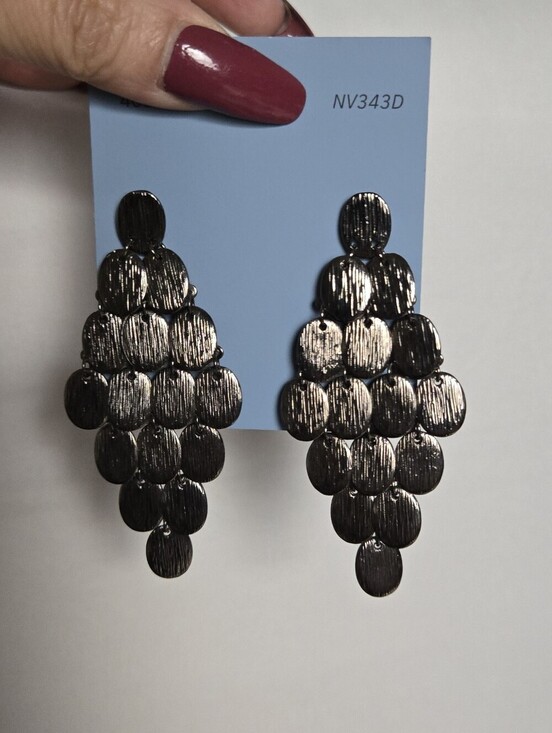 Vintage Jewelry - Vintage Black Textured Disc Drop Earrings